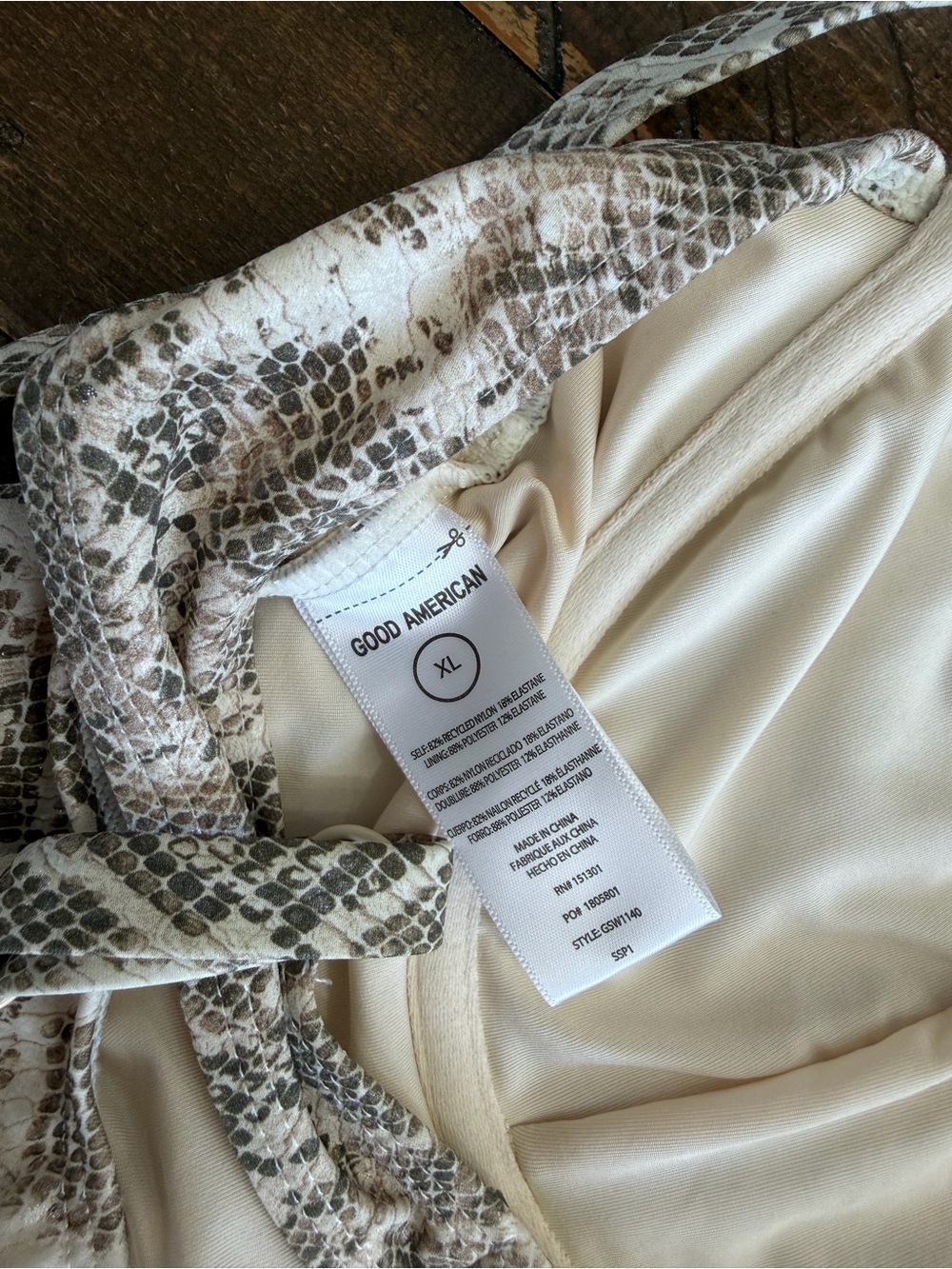 Good American Snake-Print One-Piece Swimsuit - Sand/Beige - Picture 6 of 6